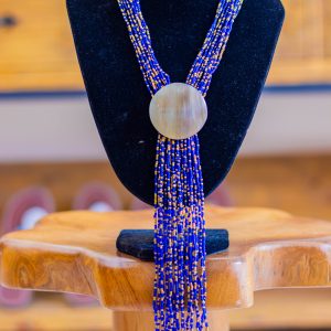 Collier en Perles Bleues et Or